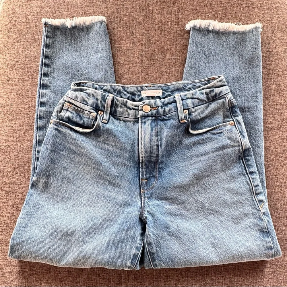 Good American Good Girlfriend Straight Leg Jeans Frayed Size 0/25 - Picture 4 of 7